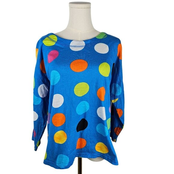 Parsley & Sage Polka Dot Long Sleeve Top Small Cotton Blue Maximalism - Picture 1 of 6